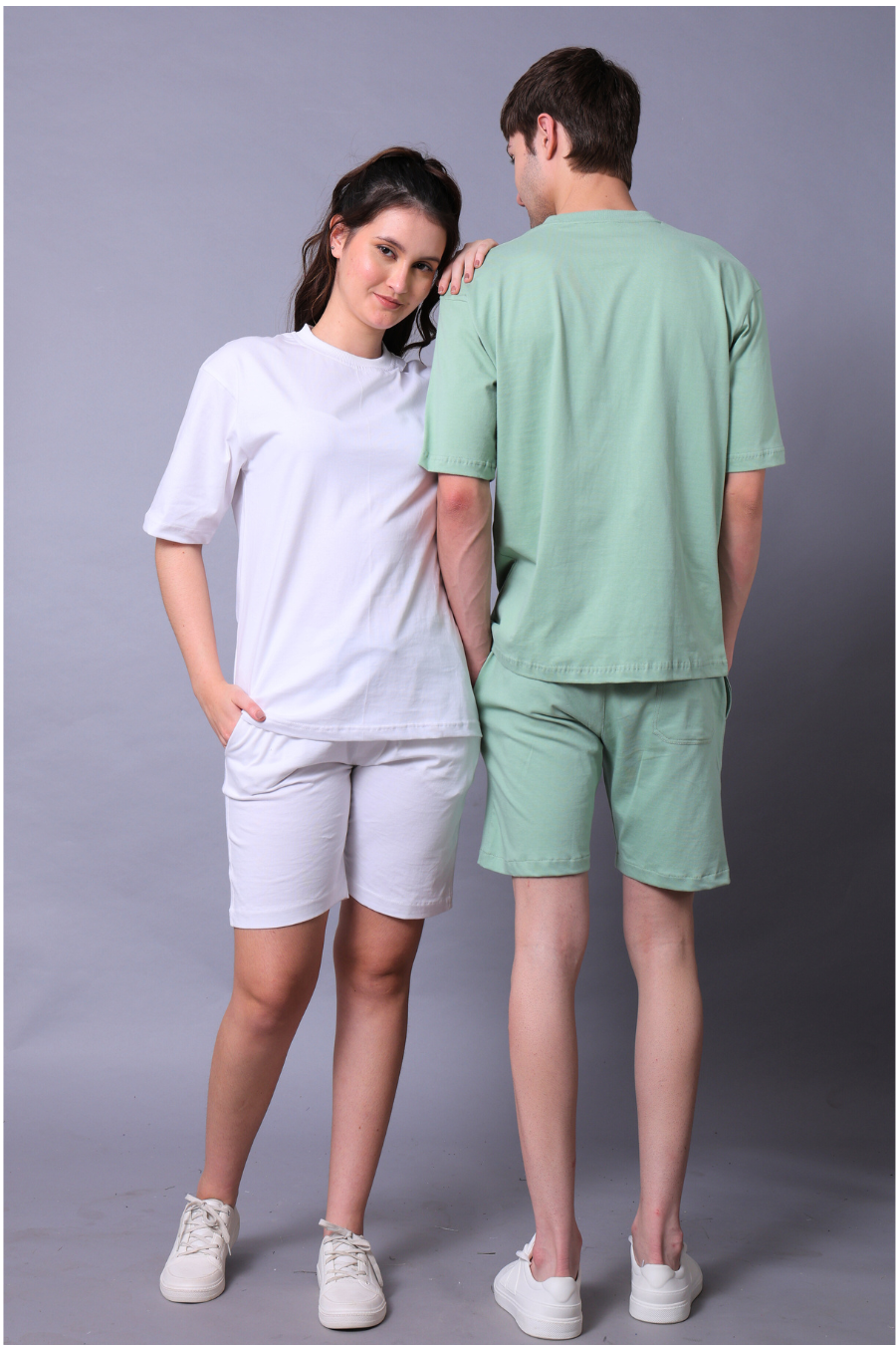White & Pastel Green Couple Co-Ord Set (Pack of 2)