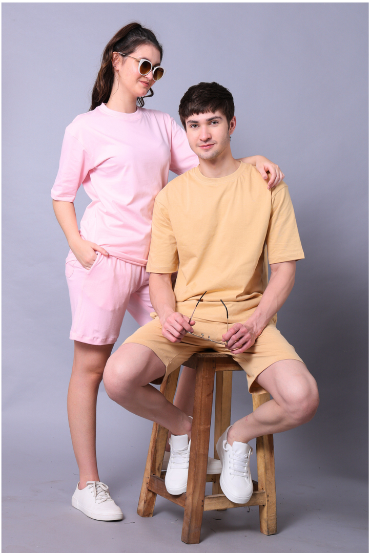 Beige and Pastel Pink Couple Co-Ord Set (Pack of 2)