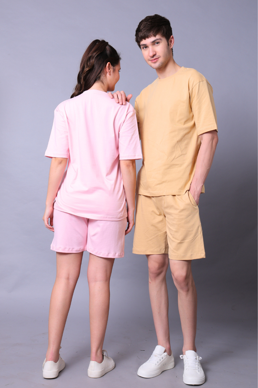 Beige and Pastel Pink Couple Co-Ord Set (Pack of 2)