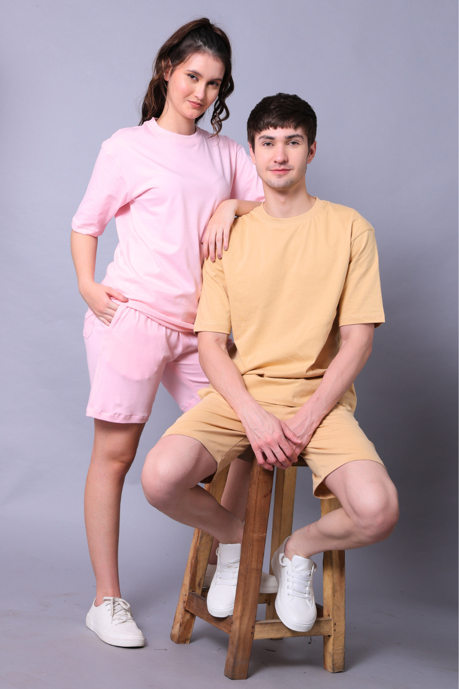 Beige and Pastel Pink Couple Co-Ord Set (Pack of 2)