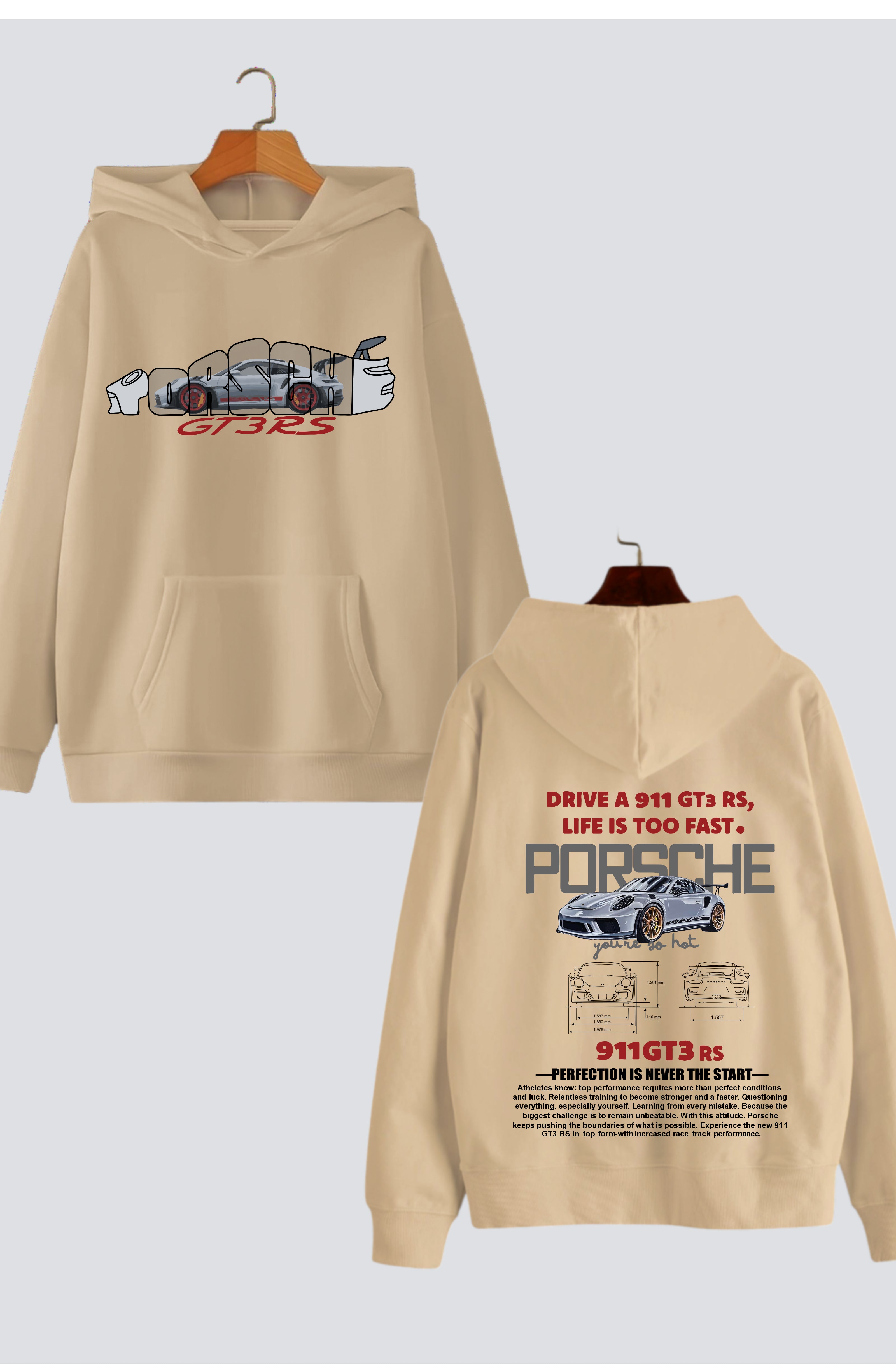 "Porsche GT3 RS" Oversized Drop-Shoulder Hoodie