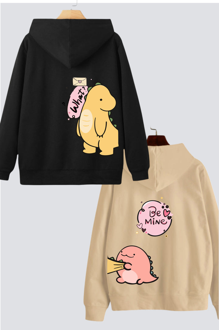 Dino Love Black & Beige Oversized Drop Shoulder Hoodies - Pack of 2