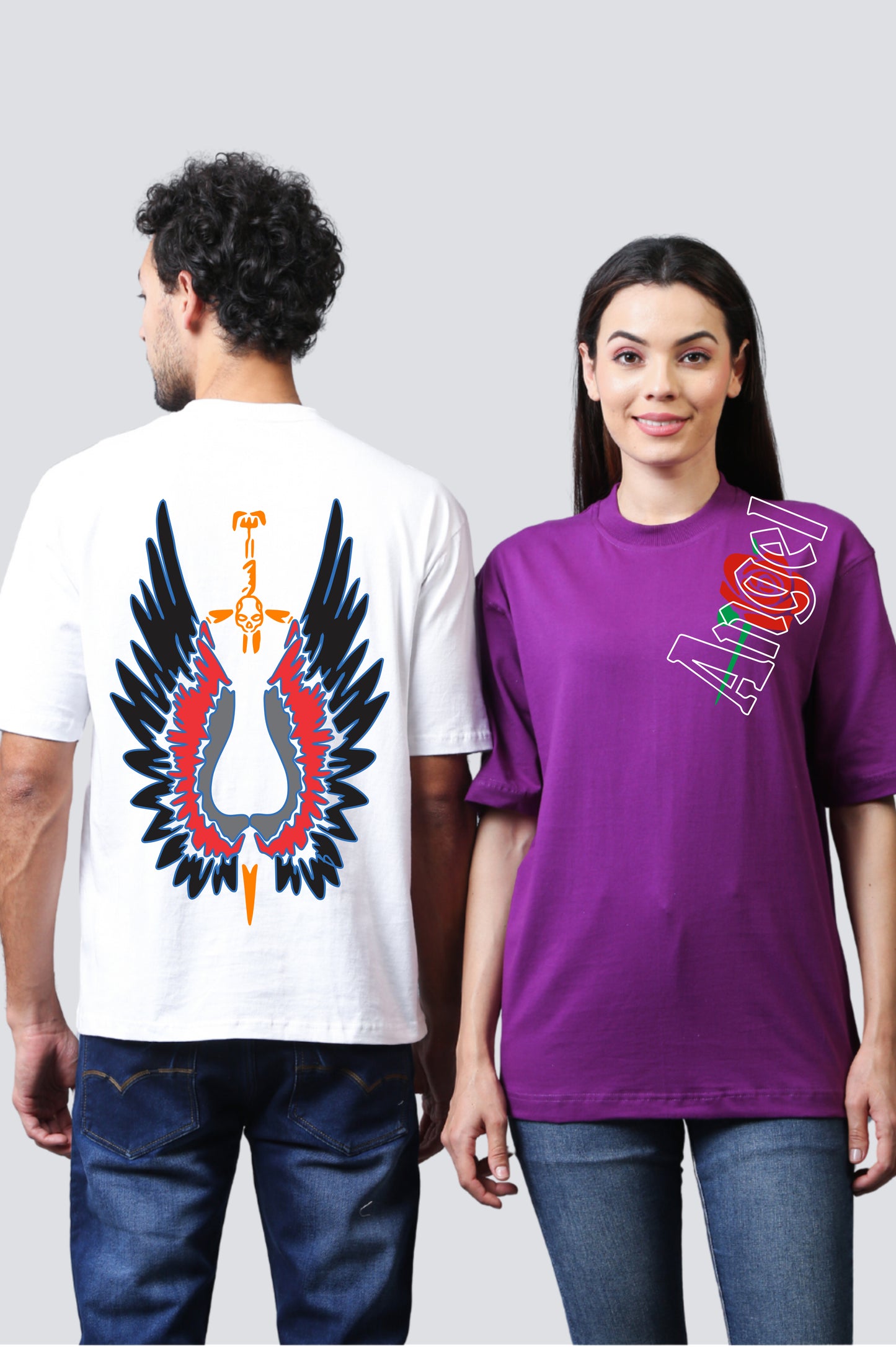 Guardian & Angel Oversized Couple T-Shirts (Pack of 2)