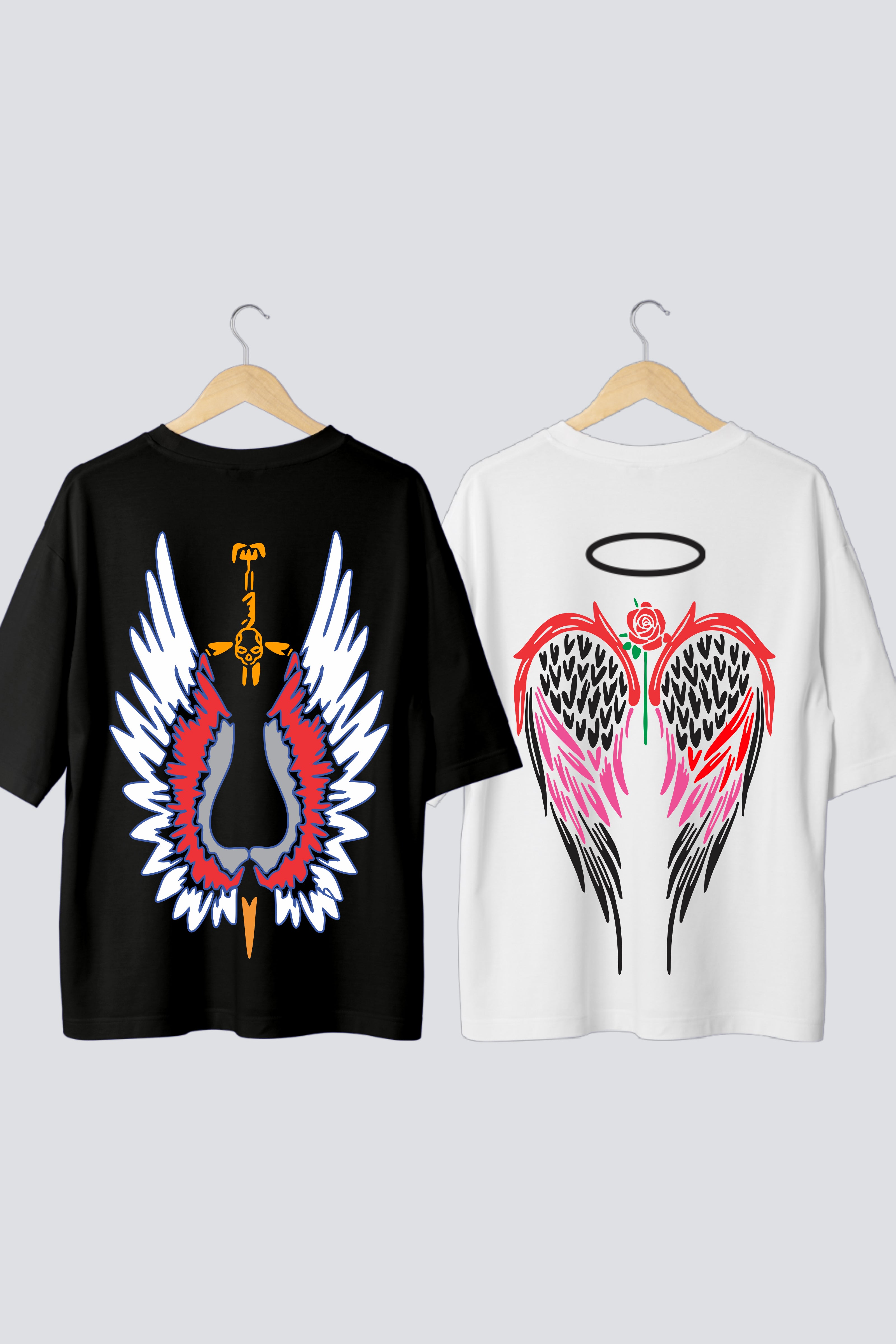 Guardian & Angel Oversized Couple T-Shirts (Pack of 2)