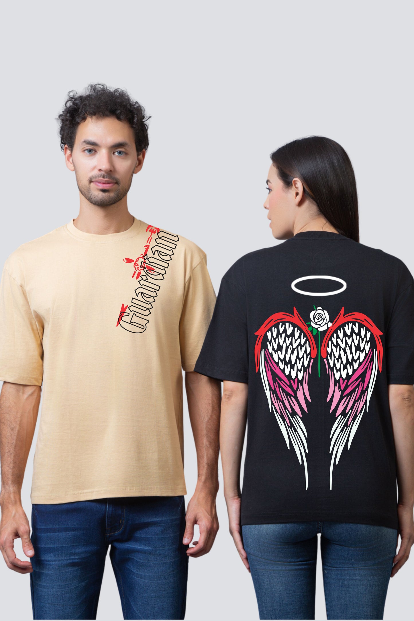 Guardian & Angel Oversized Couple T-Shirts (Pack of 2)