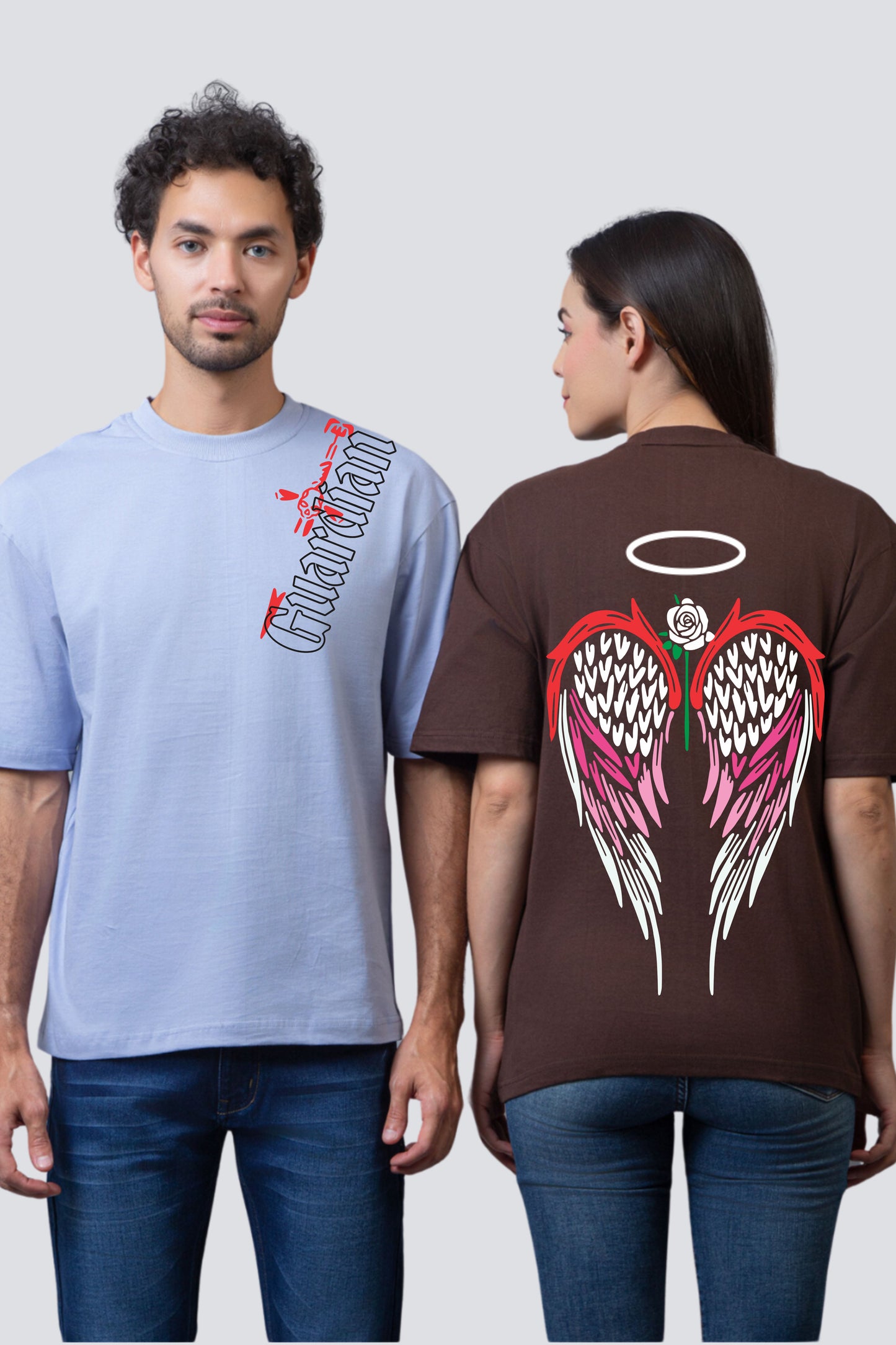 Guardian & Angel Oversized Couple T-Shirts (Pack of 2)