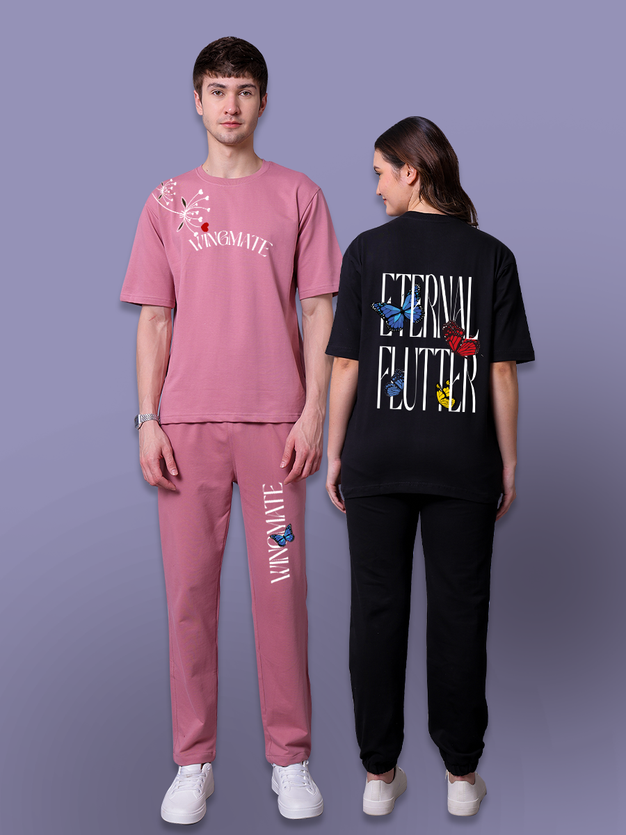 Eternal Flutter Butterfly Couple Co-Ord Set With Joggers (Pack of 2)