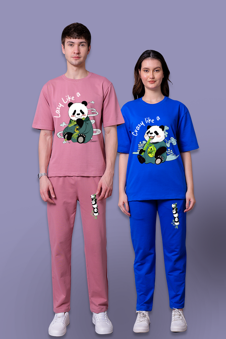 Lazy & Crazy Panda Couple Co-Ord Set With Joggers (Pack of 2)