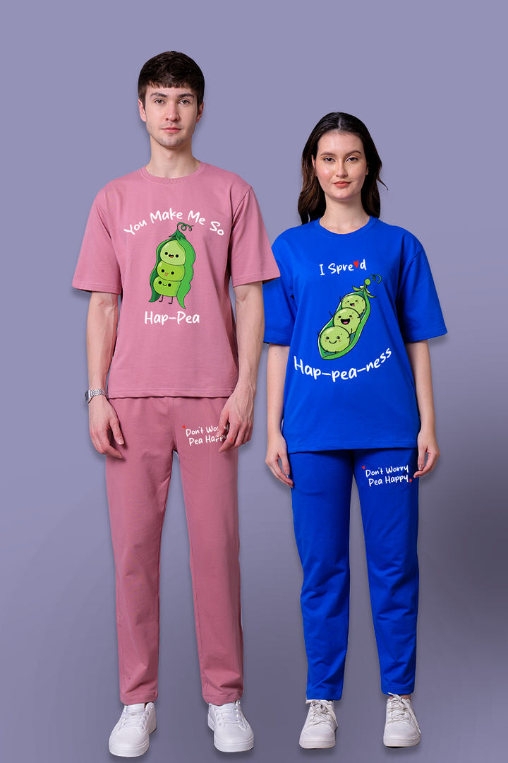 Hap-Pea Design Couple Co-Ord Set With Joggers (Pack of 2)