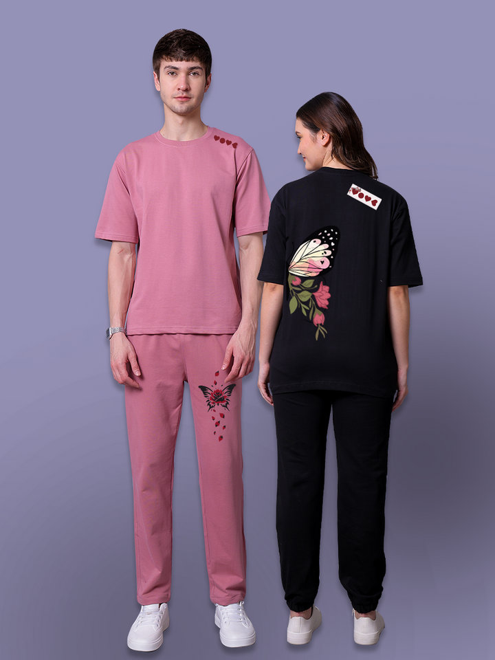 Floral Butterfly Couple Co-Ord Set With Joggers (Pack of 2)