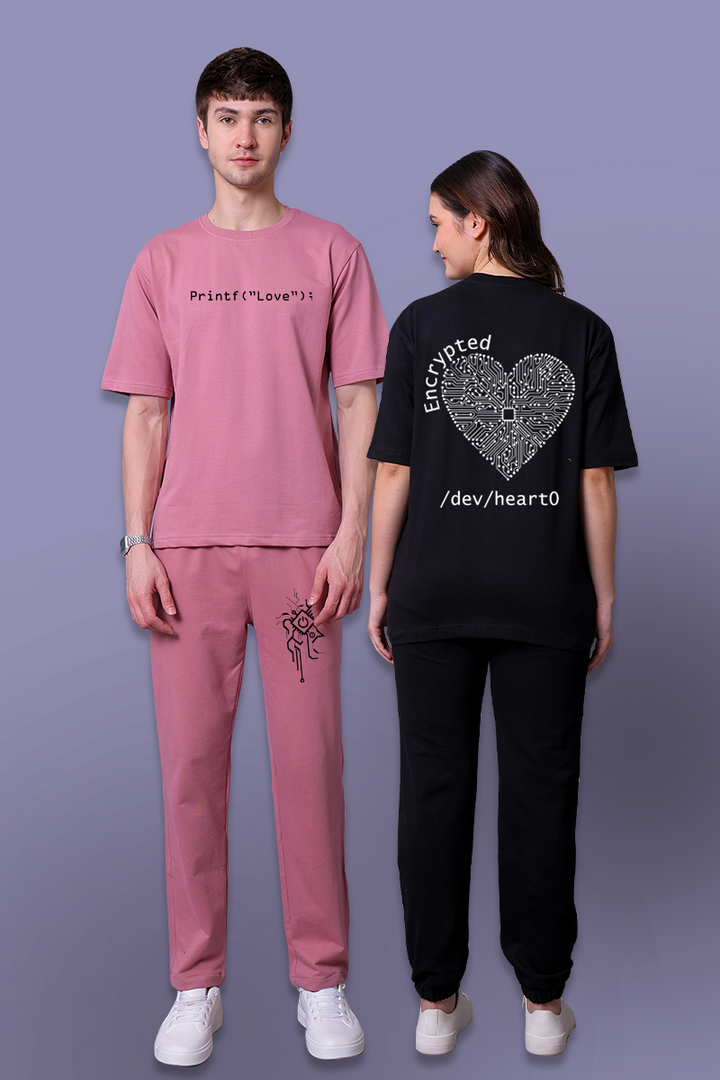 Code Love Couple Co-Ord Set With Joggers (Pack of 2)