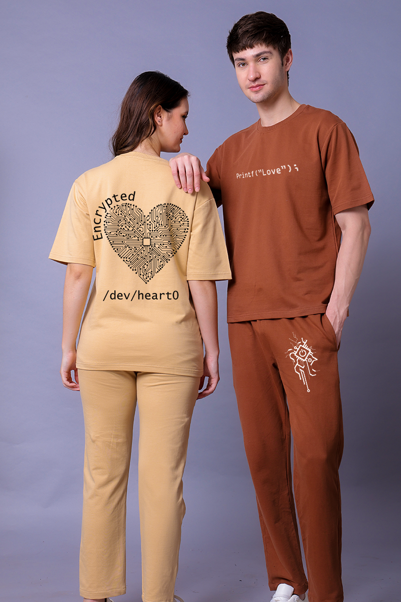 Code Love Couple Co-Ord Set With Joggers (Pack of 2)