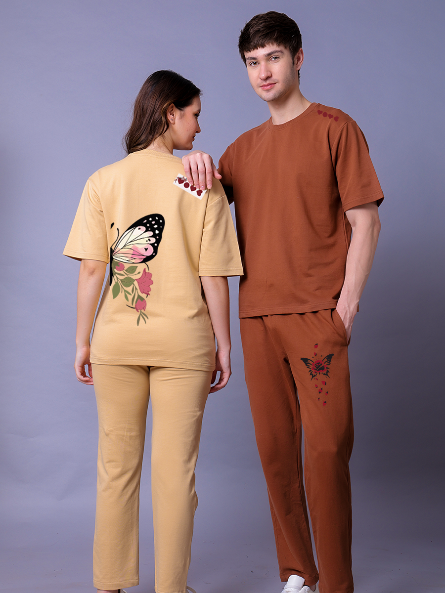 Floral Butterfly Couple Co-Ord Set With Joggers (Pack of 2)