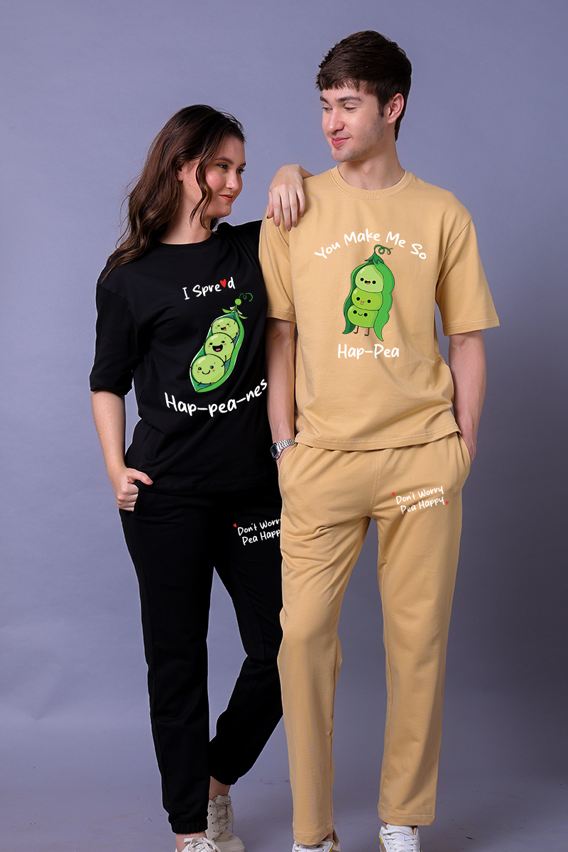 Hap-Pea Design Couple Co-Ord Set With Joggers (Pack of 2)