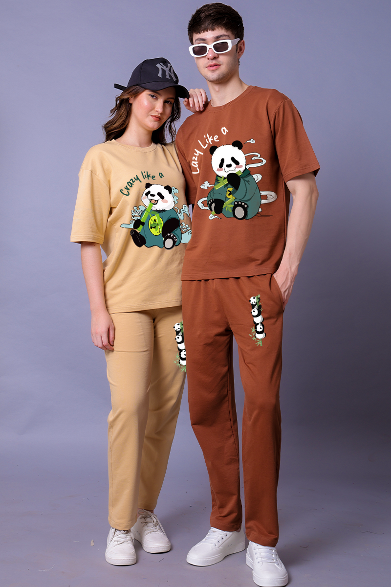 Lazy & Crazy Panda Couple Co-Ord Set With Joggers (Pack of 2)