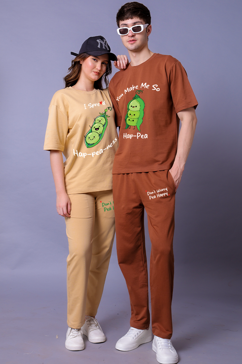 Hap-Pea Design Couple Co-Ord Set With Joggers (Pack of 2)