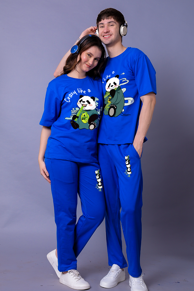 Lazy & Crazy Panda Couple Co-Ord Set With Joggers (Pack of 2)