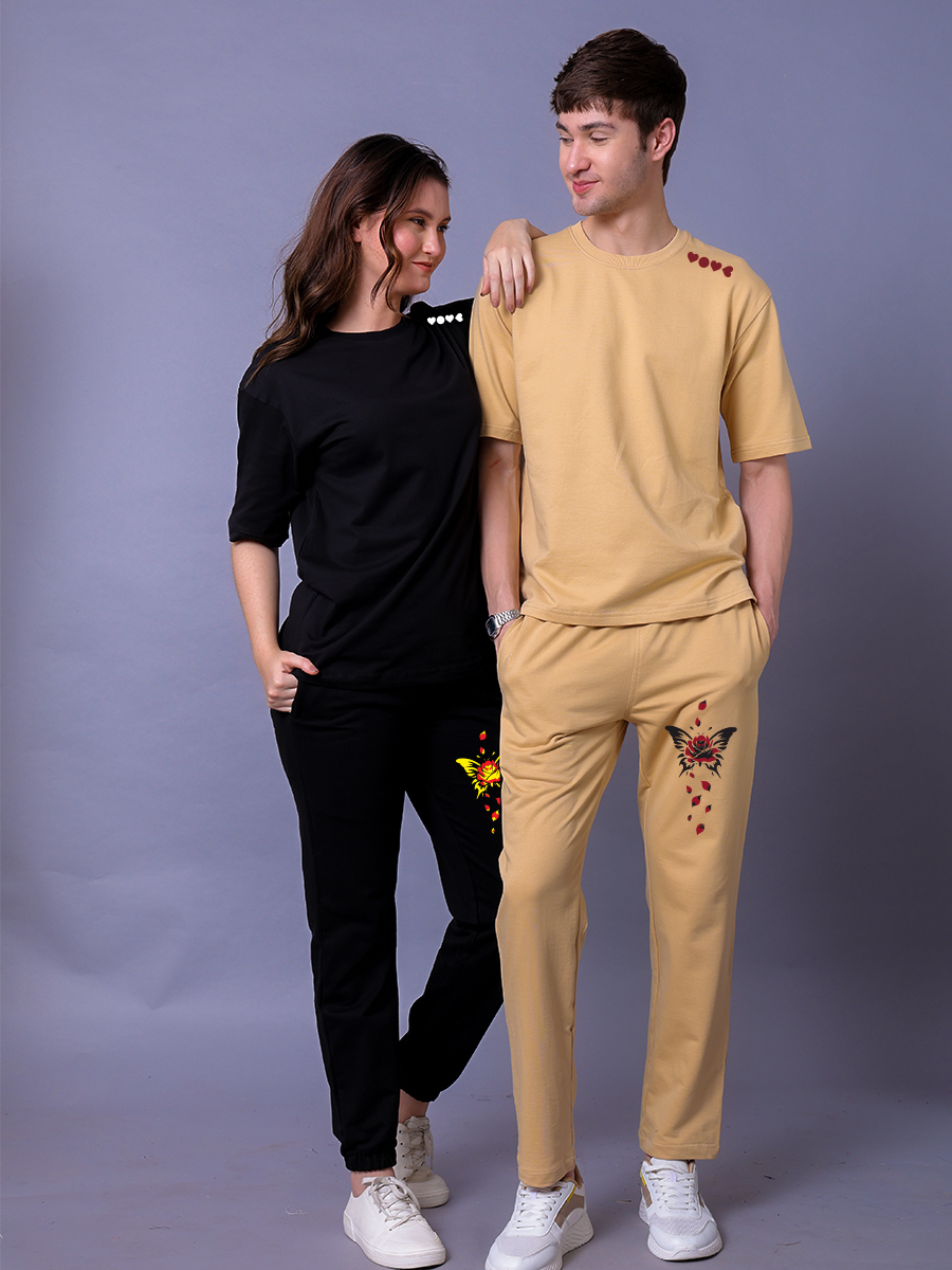 Floral Butterfly Couple Co-Ord Set With Joggers (Pack of 2)