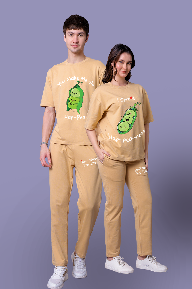 Hap-Pea Design Couple Co-Ord Set With Joggers (Pack of 2)