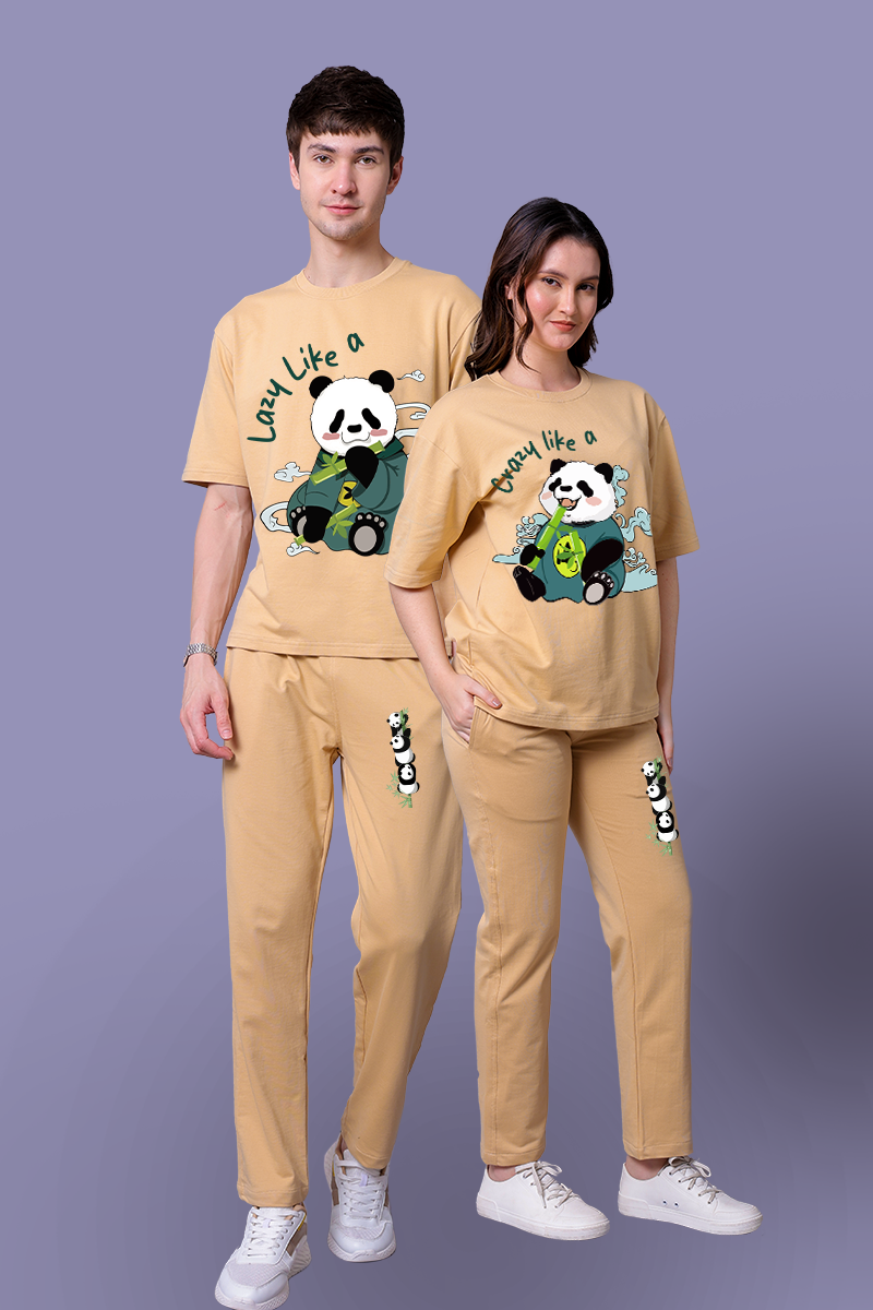 Lazy & Crazy Panda Couple Co-Ord Set With Joggers (Pack of 2)