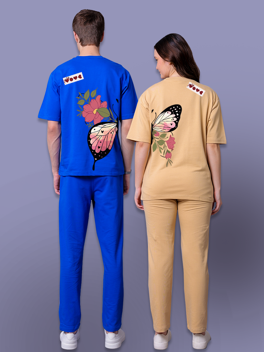 Floral Butterfly Couple Co-Ord Set With Joggers (Pack of 2)