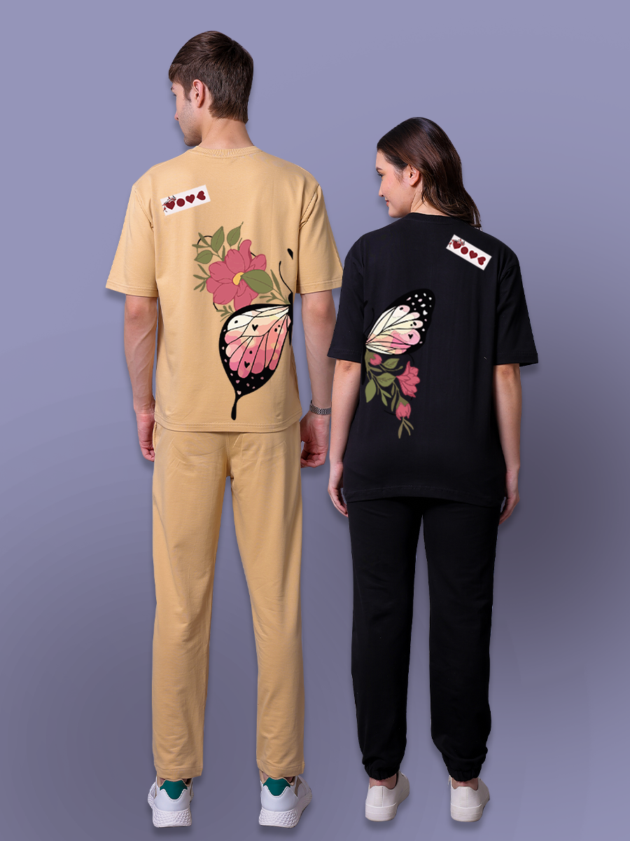 Floral Butterfly Couple Co-Ord Set With Joggers (Pack of 2)