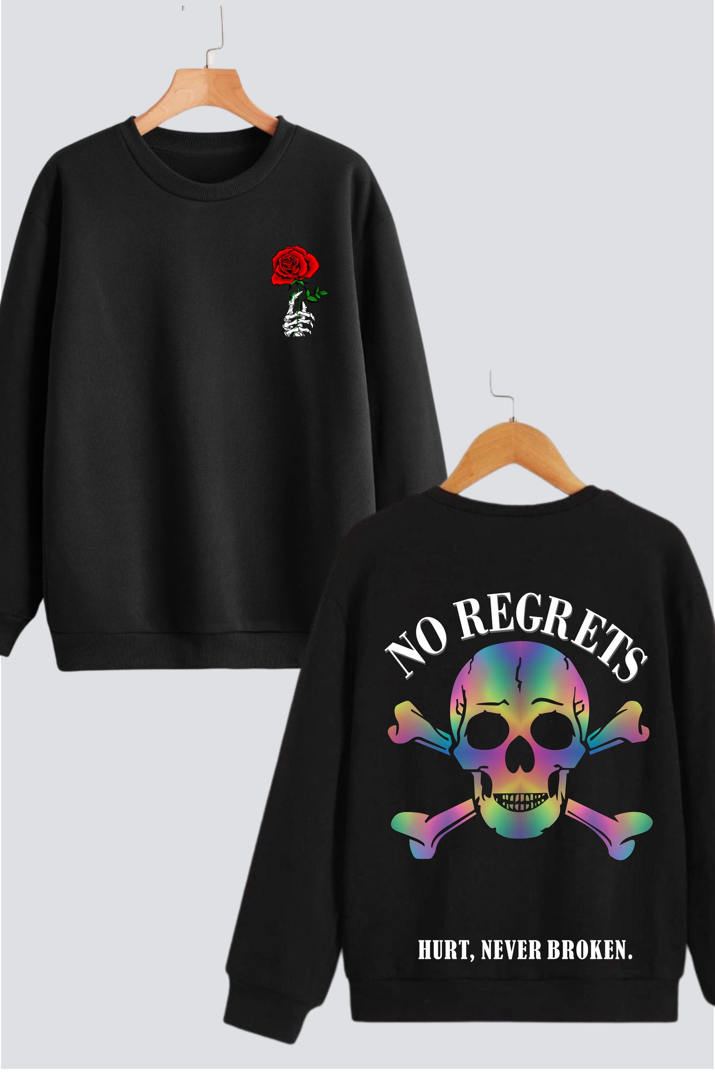 Unisex "No Regrets" Rainbow Print Sweatshirt