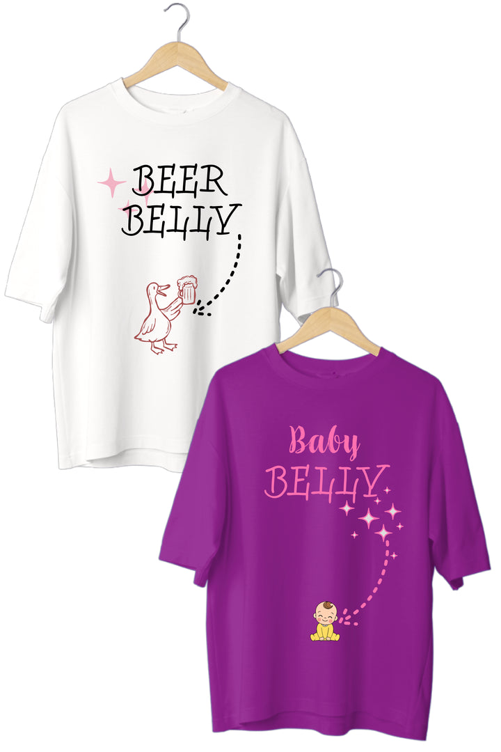 Beer Belly Oversized Couple T-Shirts (Pack of 2)