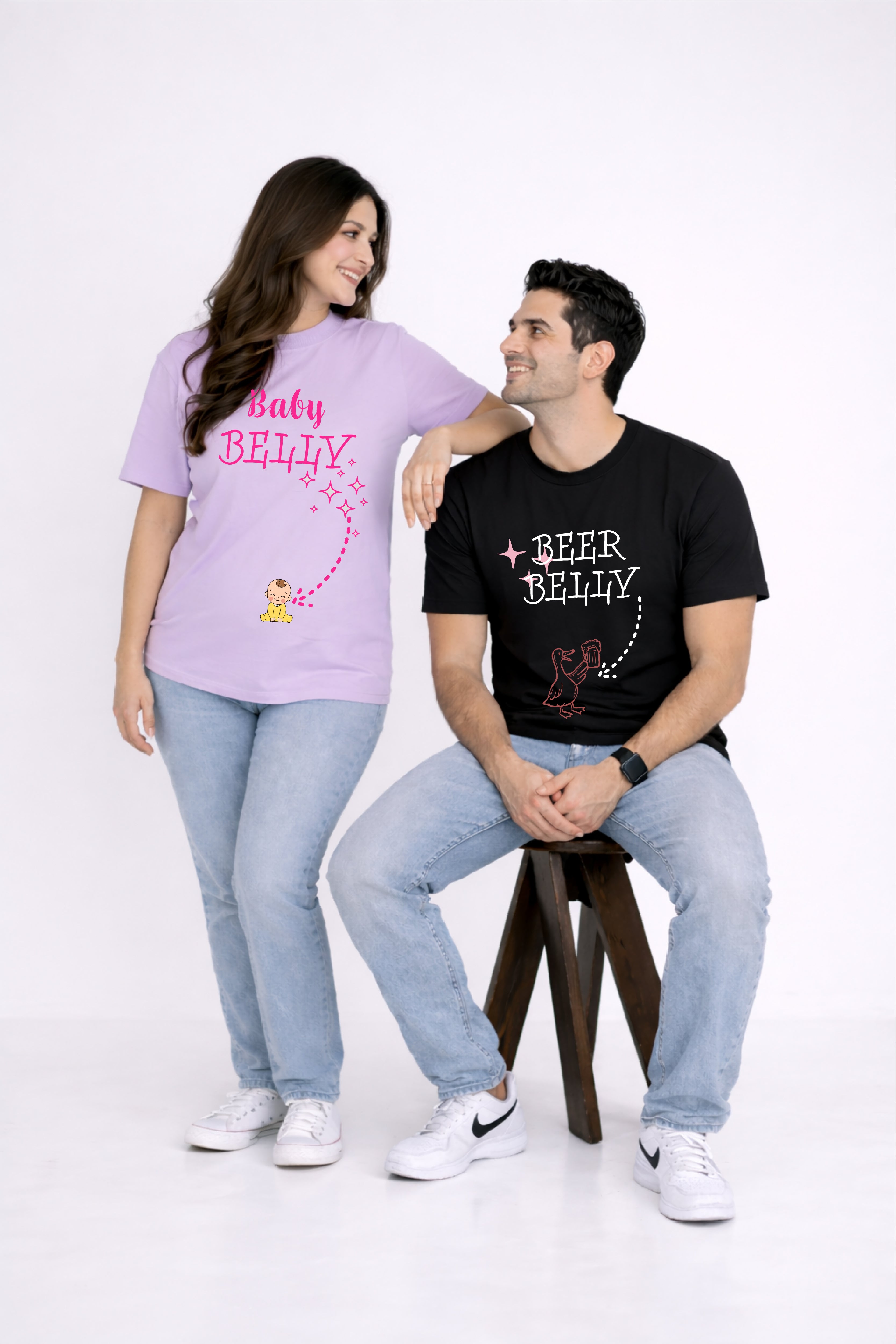 Beer Belly Oversized Couple T-Shirts (Pack of 2)
