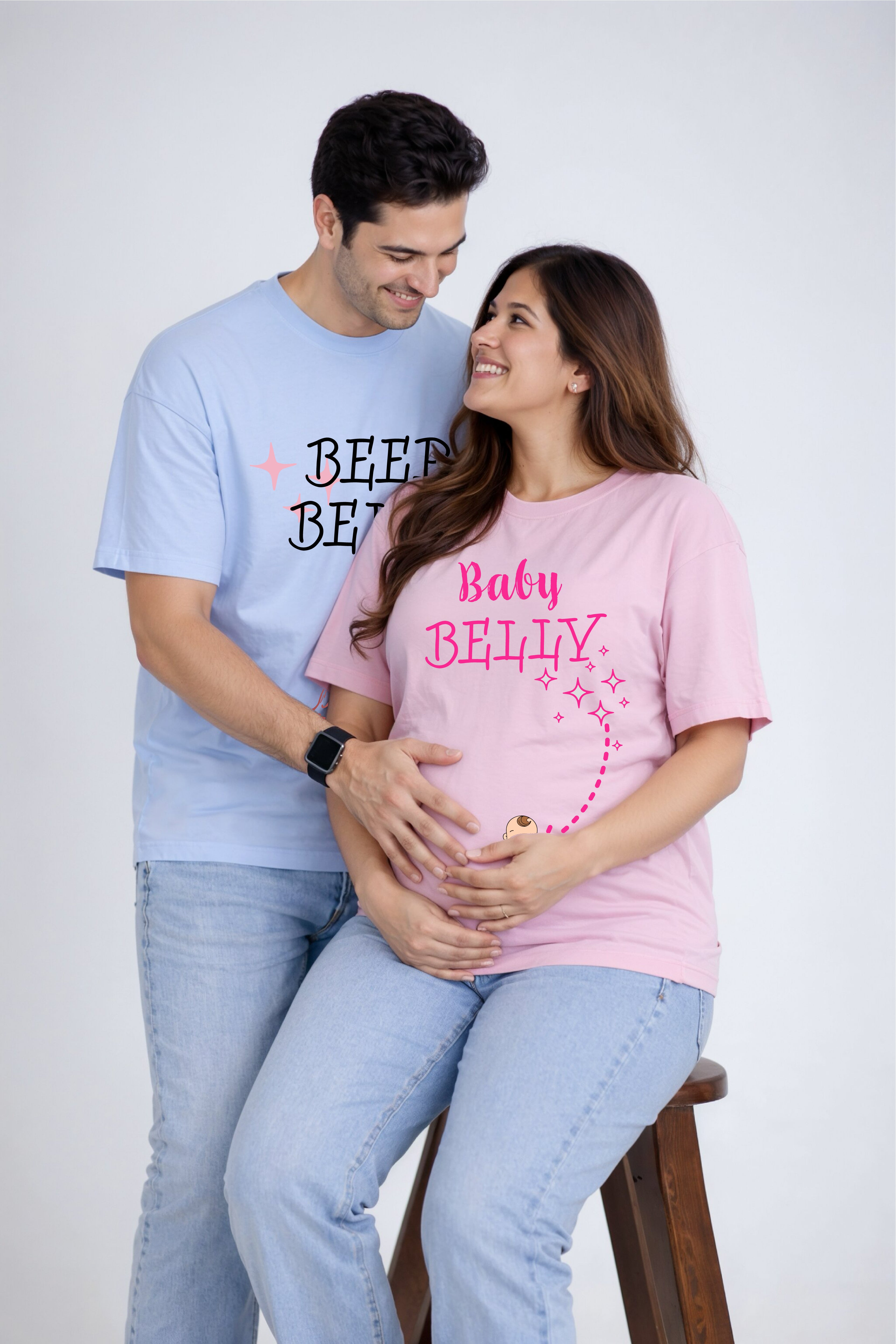 Beer Belly Oversized Couple T-Shirts (Pack of 2)