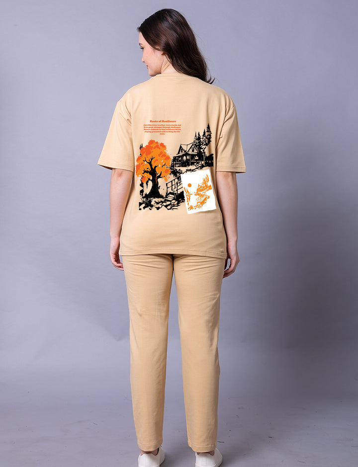 Nature Puff Women Co-Ord Set - Oversized Tee With Jogger