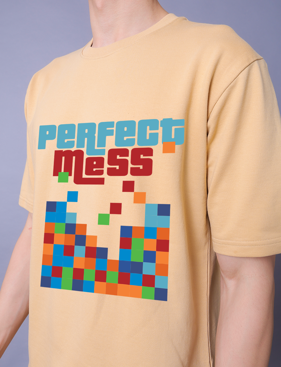 Perfect Mess Men Co-Ord Set - Beige Oversized Tee With Jogger