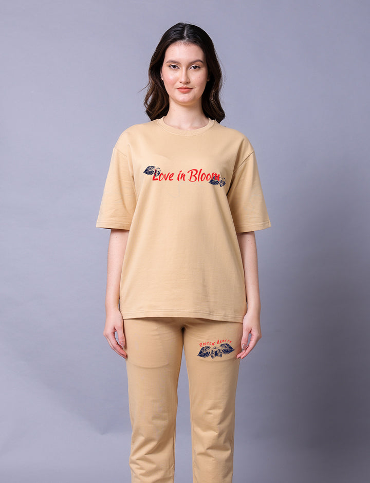 Rooted Hearts Women Co-Ord Set - Oversized Tee With Jogger
