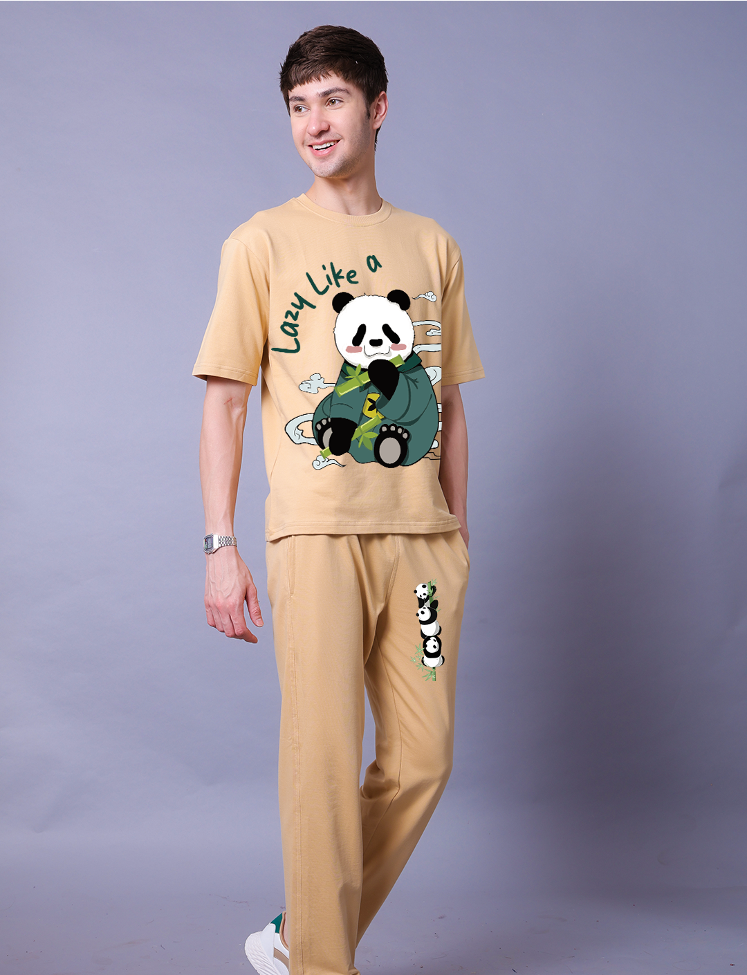 Lazy Like A Panda Men Co-Ord Set - Oversized Tee With Jogger