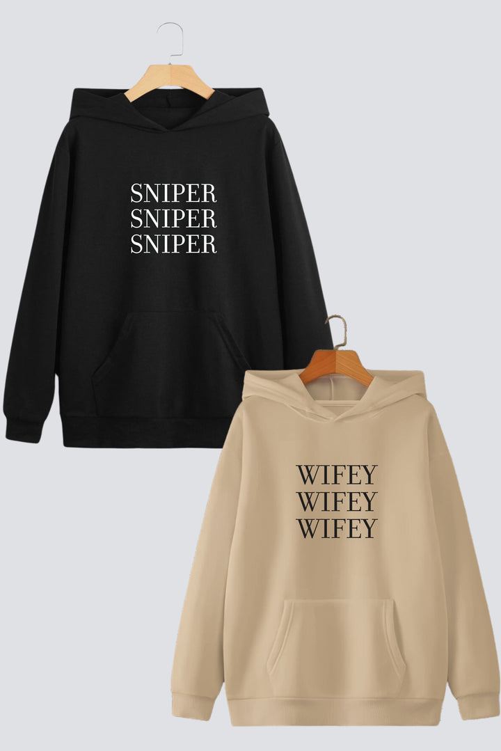 Sniper and Wifey Black & Beige Oversized Drop Shoulder Hoodies - Pack of 2