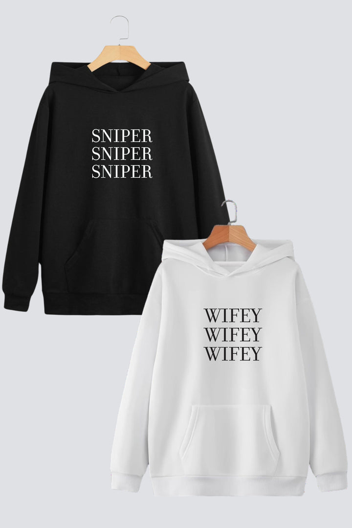 Sniper and Wifey Black & White Oversized Drop Shoulder Hoodies - Pack of 2