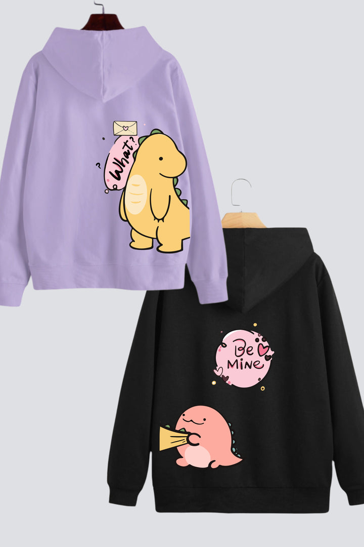 Dino Love Black & Lilac Oversized Drop Shoulder Hoodies - Pack of 2