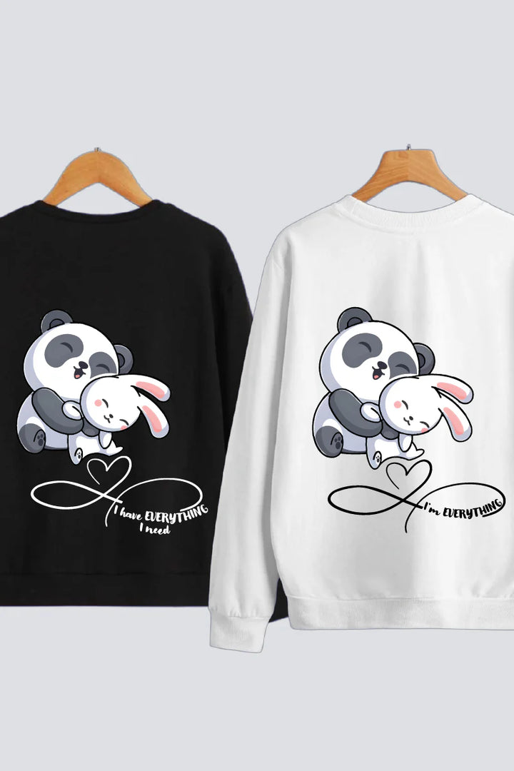 Cuddles & Hugs Couple Black & White Unisex Sweatshirt - Pack of 2