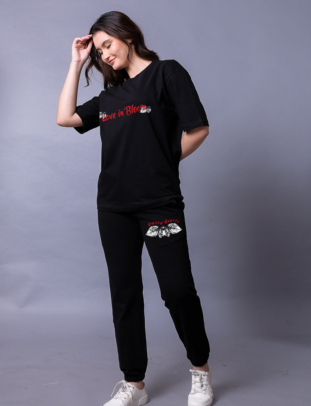 Rooted Hearts Women Co-Ord Set - Oversized Tee With Jogger