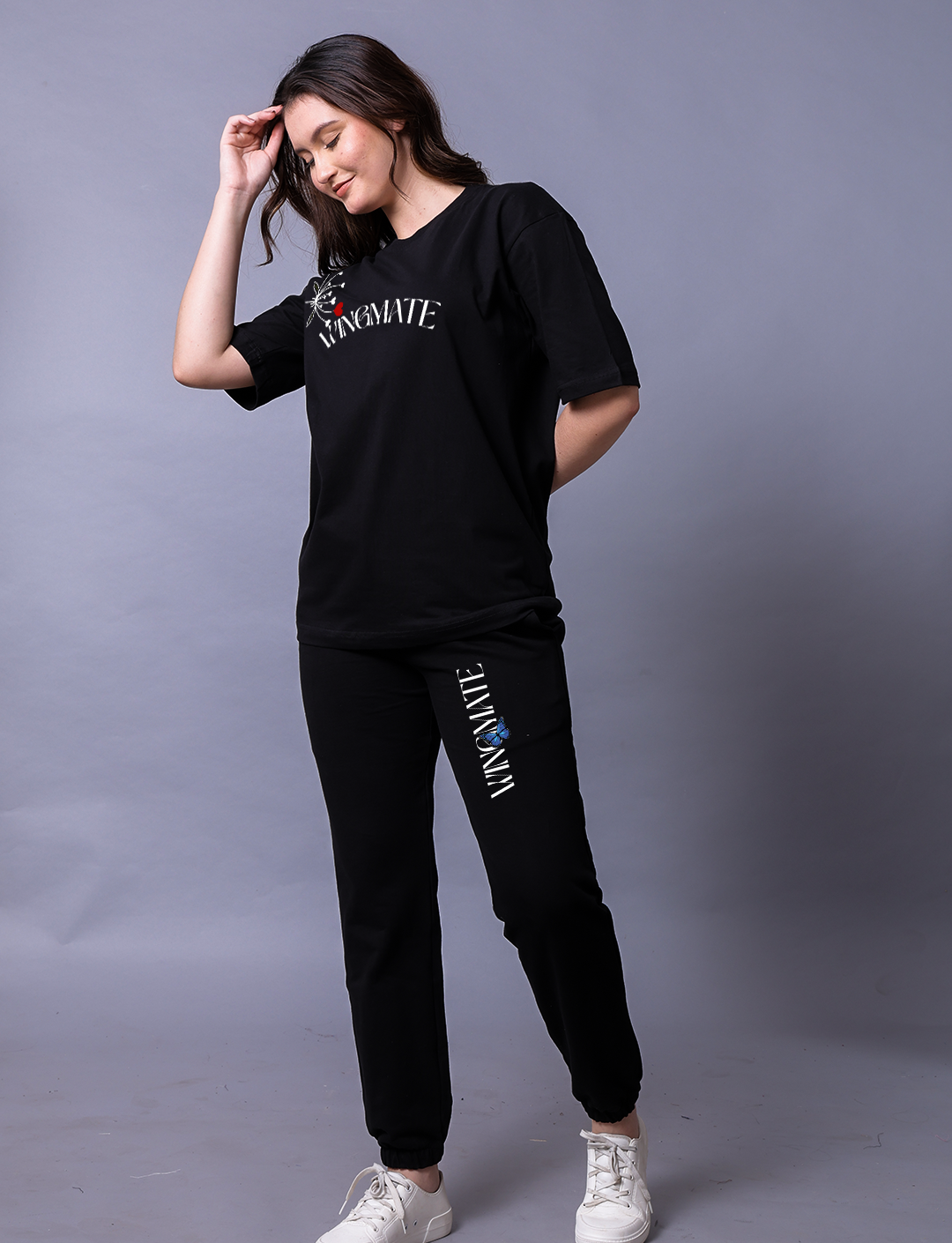 Eternal Flutter Butterfly Women Black Co-Ord Set With Joggers