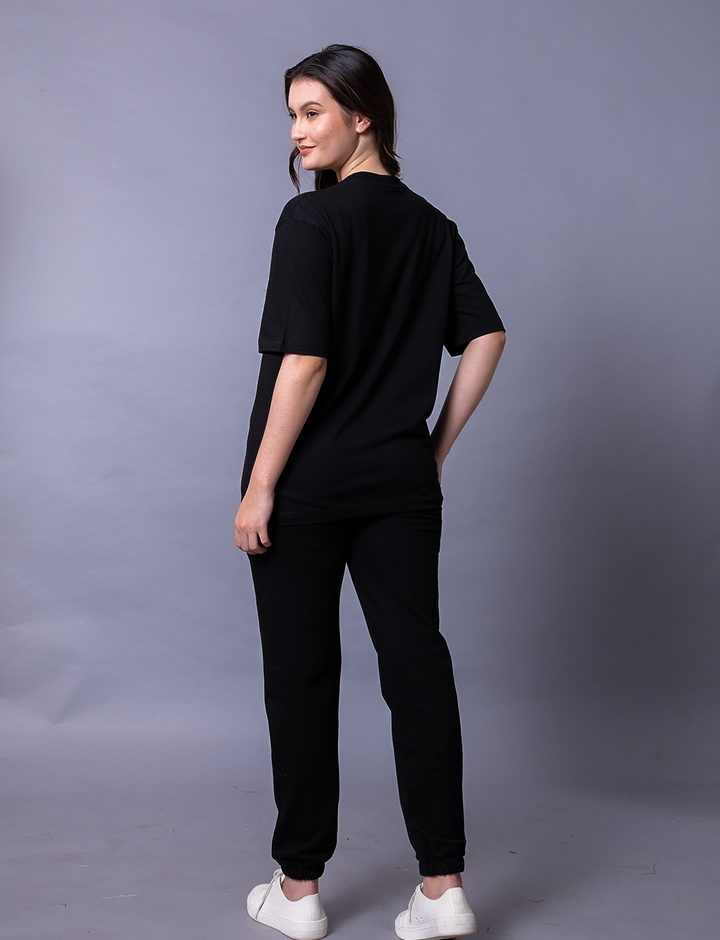 Crazy Like A Panda Women Black Co-Ord Set - Oversized Tee With Jogger