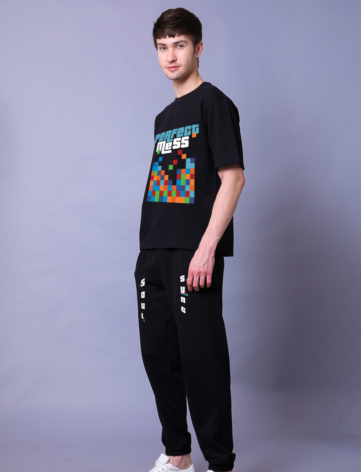 Perfect Mess Men Co-Ord Set - Black Oversized Tee With Jogger