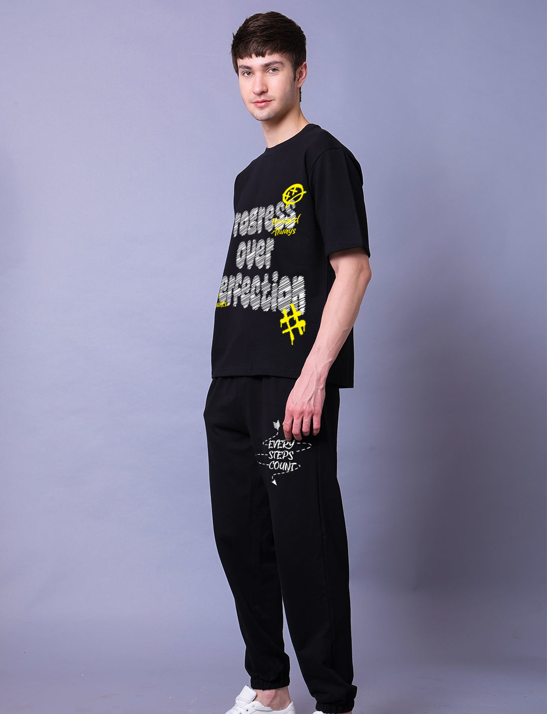 Progress Over Perfection Men Co-Ord Set - Oversized Tee With Jogger