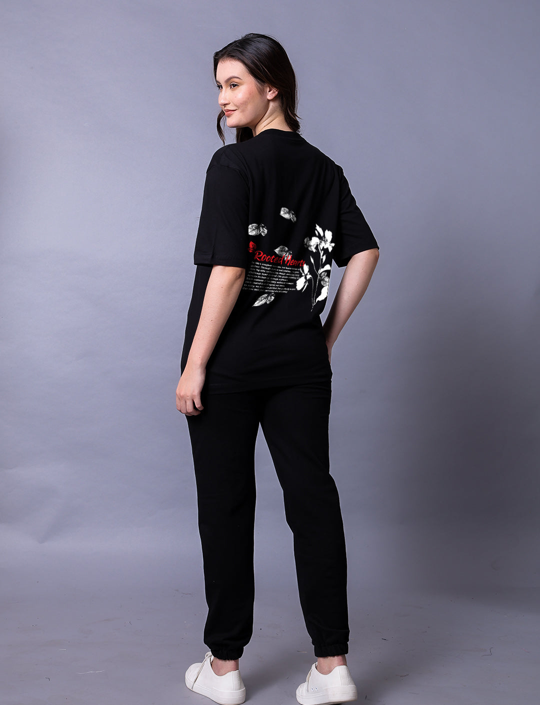 Rooted Hearts Women Co-Ord Set - Oversized Tee With Jogger