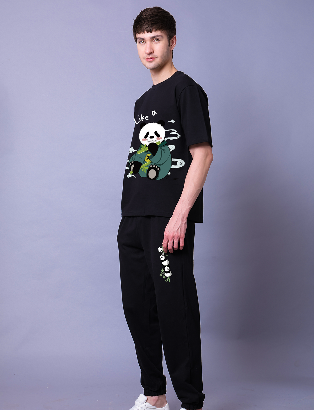 Lazy Like A Panda Men Co-Ord Set - Oversized Tee With Jogger