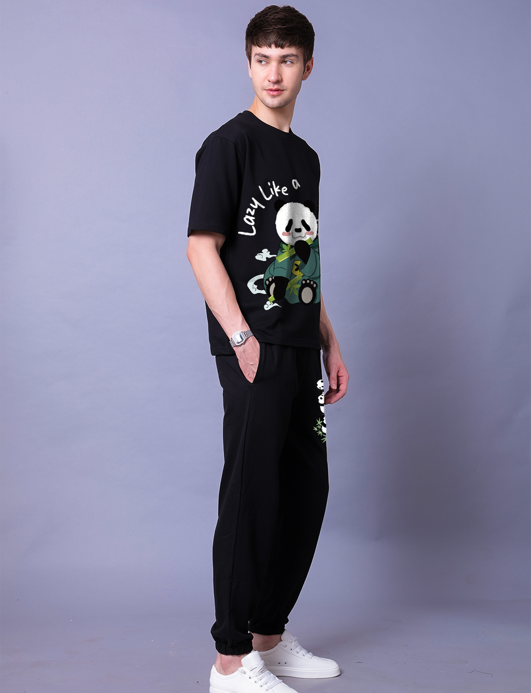 Lazy Like A Panda Men Co-Ord Set - Oversized Tee With Jogger