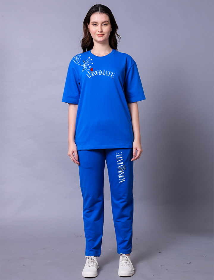 Eternal Flutter Butterfly Women Blue Co-Ord Set With Joggers