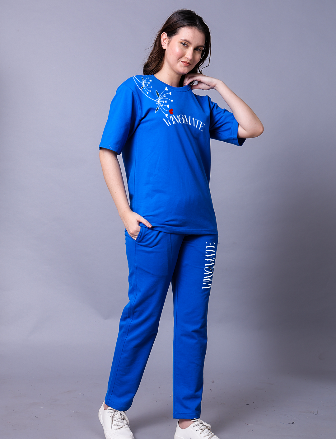 Eternal Flutter Butterfly Women Blue Co-Ord Set With Joggers