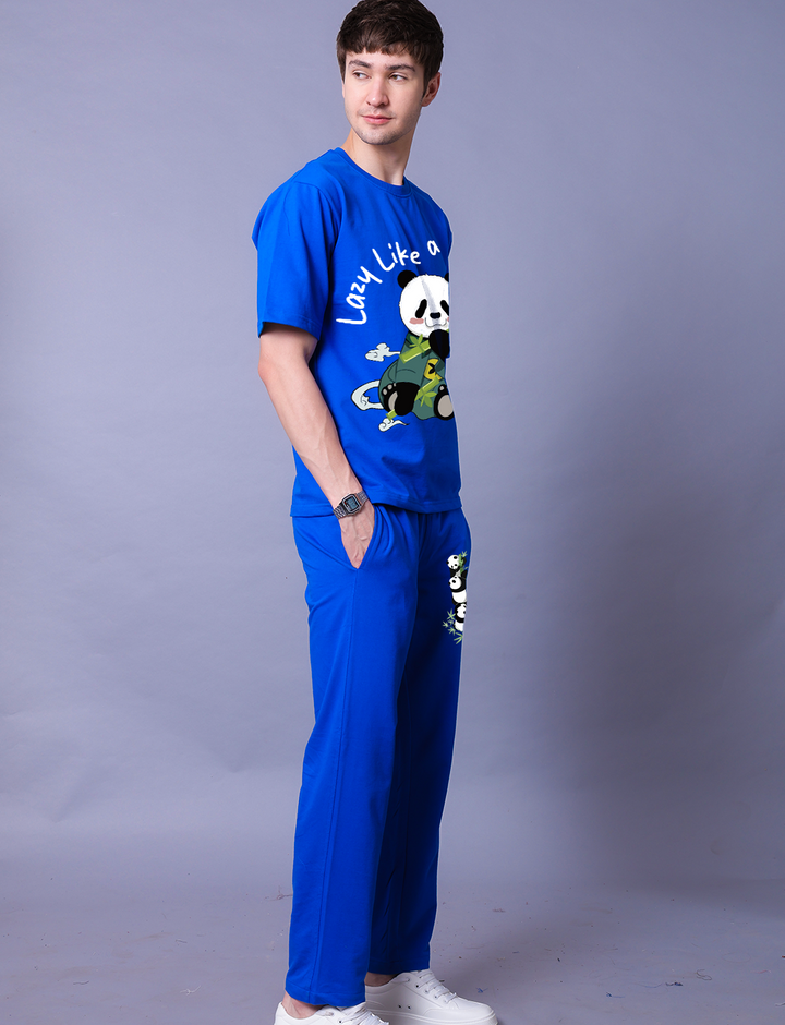 Lazy Like A Panda Men Co-Ord Set - Oversized Tee With Jogger