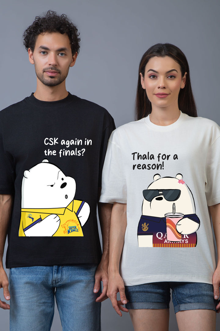 CSK vs RCB IPL Couple Oversized T-Shirts - Pack of 2
